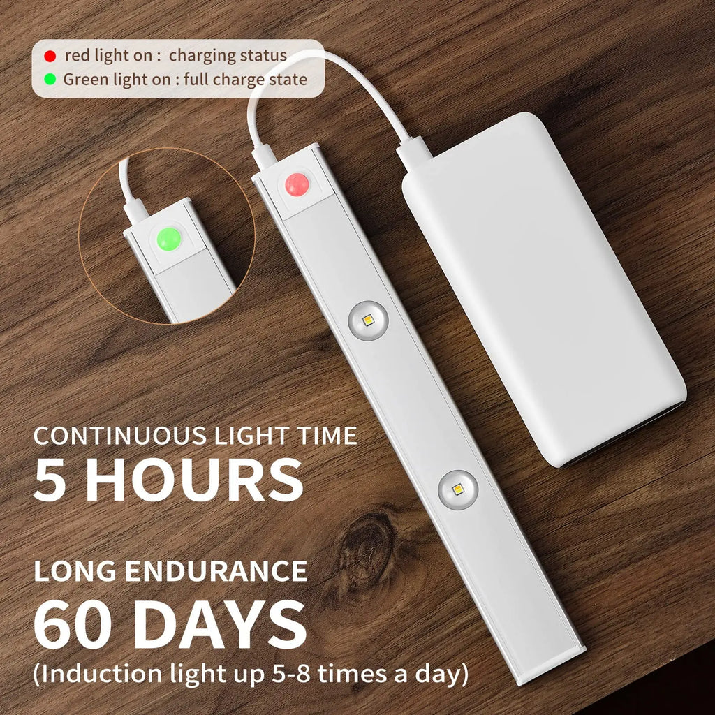 Wireless Ultra Thin Motion Sensor LED Cabinet Light Dimmable Lamp USB Rechargeable 3 Colors for Kitchen Wardrobe Bedroom Stairs