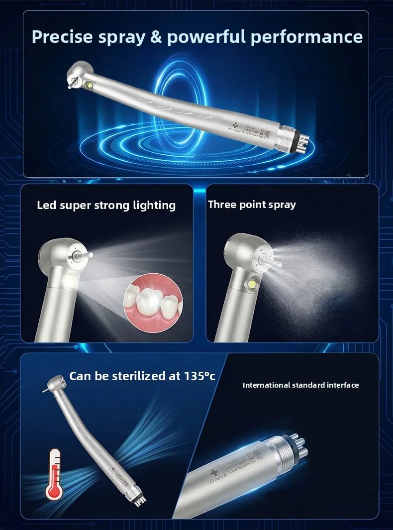 LED Light Dental High Speed Handpiece Ceramic Bearing Cartridge Rotor Push Button Air Turbine Triple Water Spray B2 M4 2/4 Holes