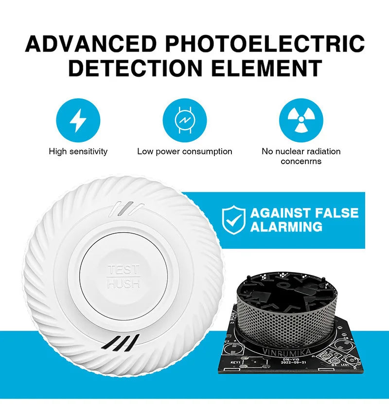 WiFi Tuya Smart Smoke Detector With Built-in 10 Year Lithium Battery For Parlor Room Kitchen Shop Fire Inspection Alarm Sensor