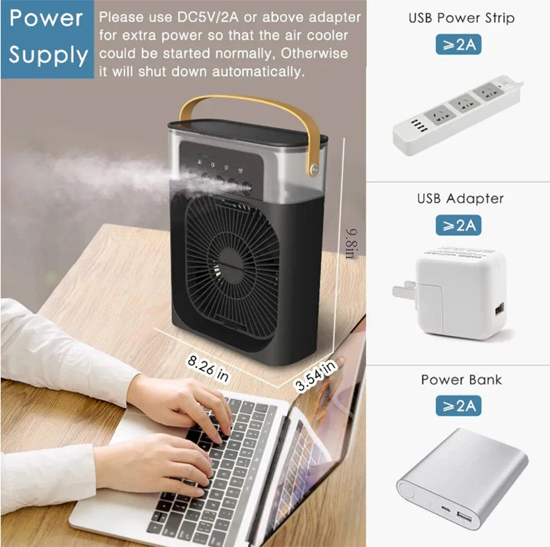 New 3 In 1 Fan AIr Conditioner Household Mini Air Cooler LED Night Light Portable Humidifier Air Adjustment Fan Office Home Fan