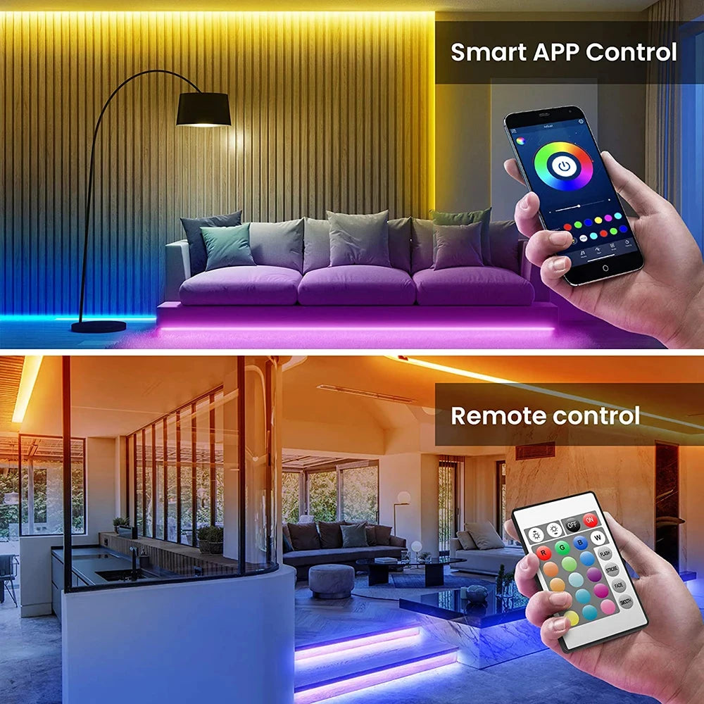 Bluetooth LED Lights Strip 5050 Smart APP Remote Control Flexible Diode Lamp RGB Tape Backlights Game Room Christmas Decoration