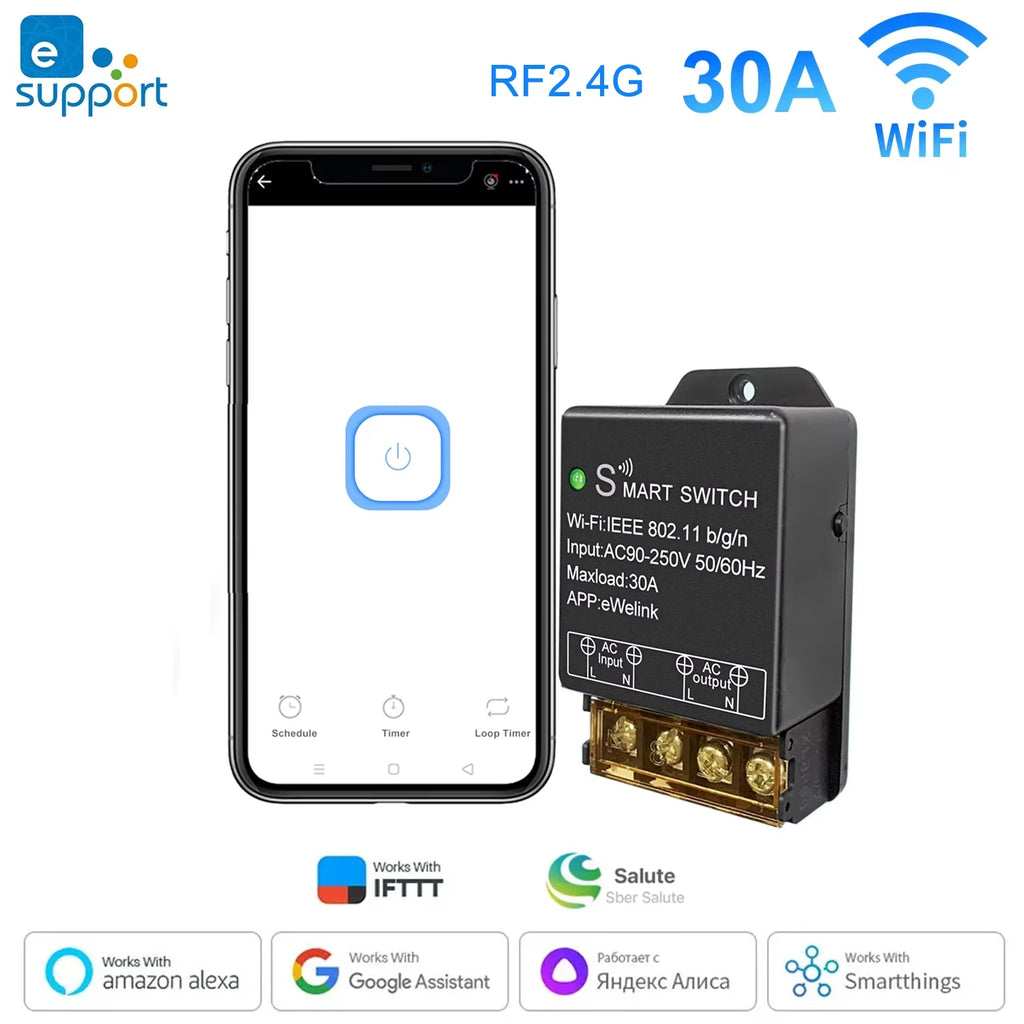 Ewelink Smart WiFi Switch 30A High Power Controller Motor Relay Module Timing Voice Control With Alexa Google Home