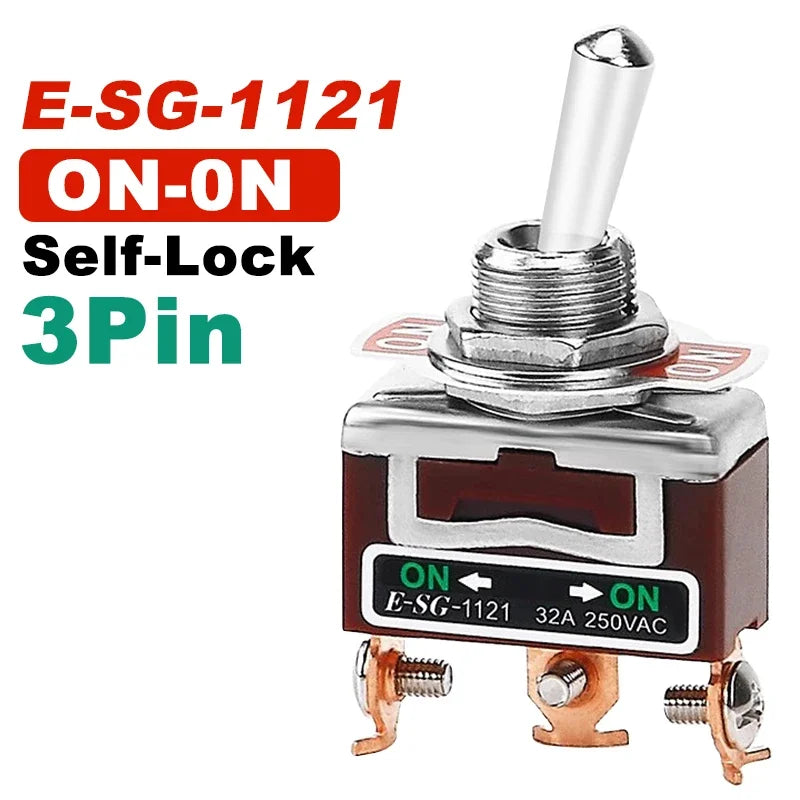 2/3/4/6/8/9/12Pin E-SG Toggle Switch 32A 250VAC Rocker Switch Self-Locking E-SG Power Switch with Brass Screw Foot Pin