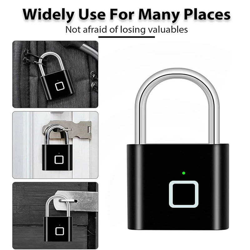 Smart Fingerprint Padlock Keyless Waterproof Zinc Alloy Biometric Padlocks USB Charging Fingerprint Lock Anti-theft Door Lock