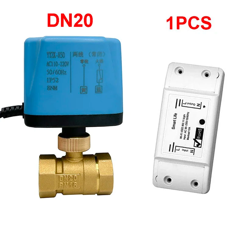 AC220V Tuya WiFi Smart Motorized Ball Valve Normally Closed Timing Water Switch Electric Valve with Smart Life Alexa Google Home
