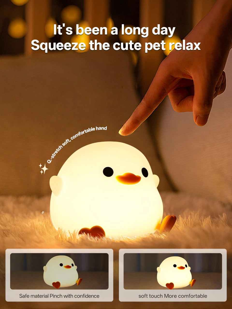 GGbingo Rechargeable Night Light LED Cartoon Animal Silicone Lamp for Kids Touch Sensor Timer USB Children's Room Dec