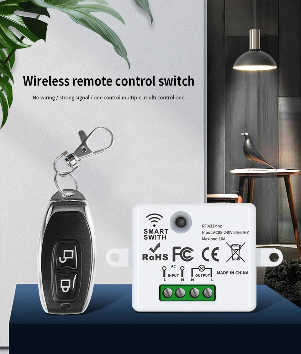 433MHz Wireless Remote Control Light Switch AC 220V 10A On Off Remote Controller Transmitter Wall Panel Switch For Lighting Led