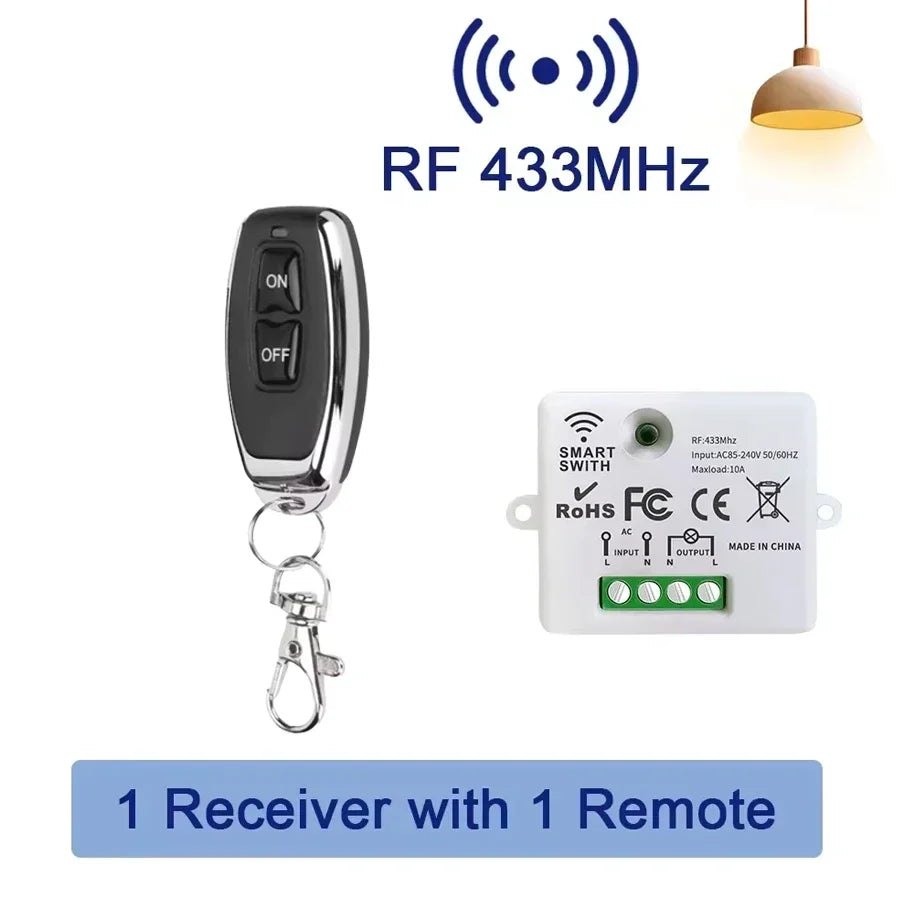 Mini Wireless Smart Light Switch with Remote Control RF 433 Mhz Relay Receiver AC 220V 110V Switch Module for Home Led Lamp Fan