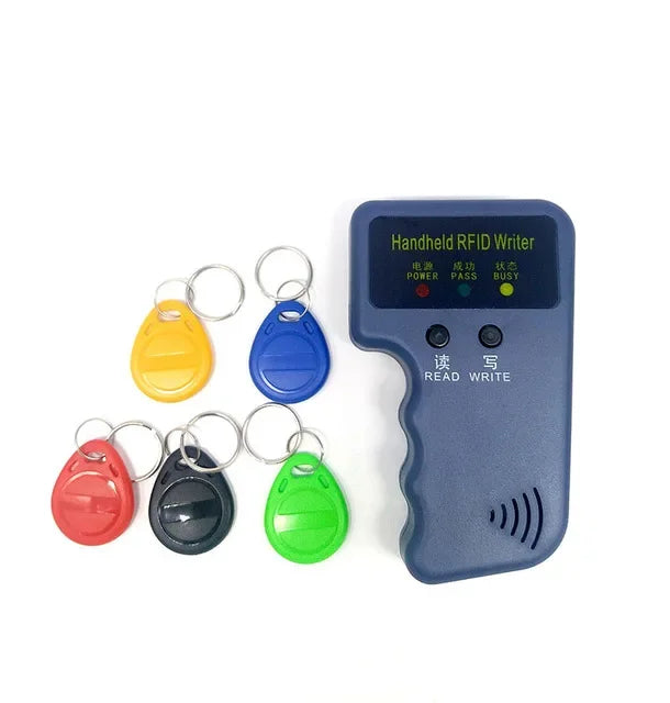 Handheld 125KHz EM4100 TK4100 RFID Copier Writer Duplicator Programmer Reader + 5pcs EM4305 T5577 Rewritable ID Keyfobs Tags