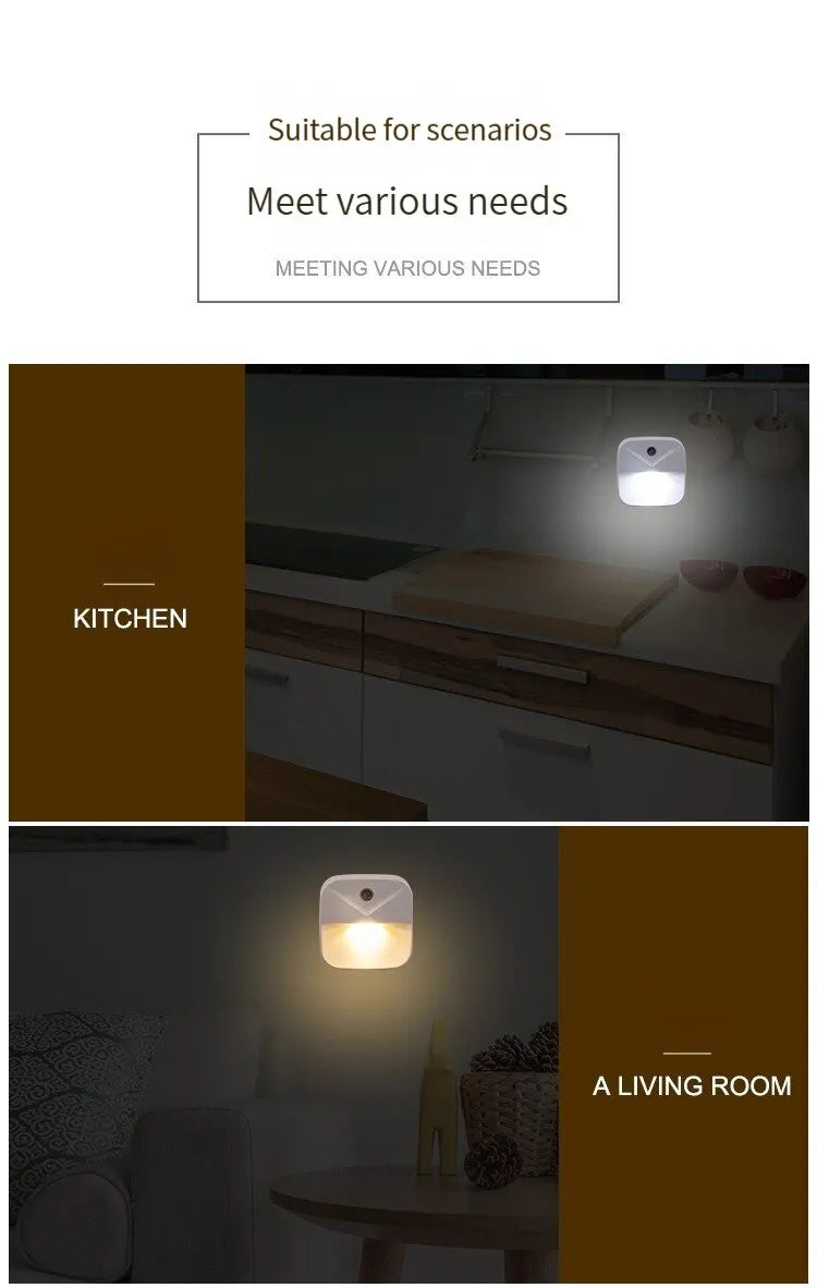 LED Night Light, EU Plug-in Smart Wireless Light Control Sensor Light, 220V Wall Light For Home Corridors, Bathrooms, Hallways