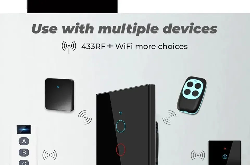 Tuya Smart Switches US Neutral Wire/No Neutral Wire Required 1/2/3/4 Gang WiFi Touch Light Switch Work with Alexa Google Home