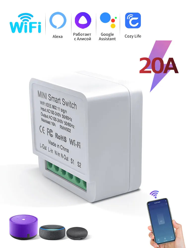20A 16A Mini WiFi Smart Switch Cozylife App Remote Control Timer Support 2 Way Control Automation Module For Alexa Google Home
