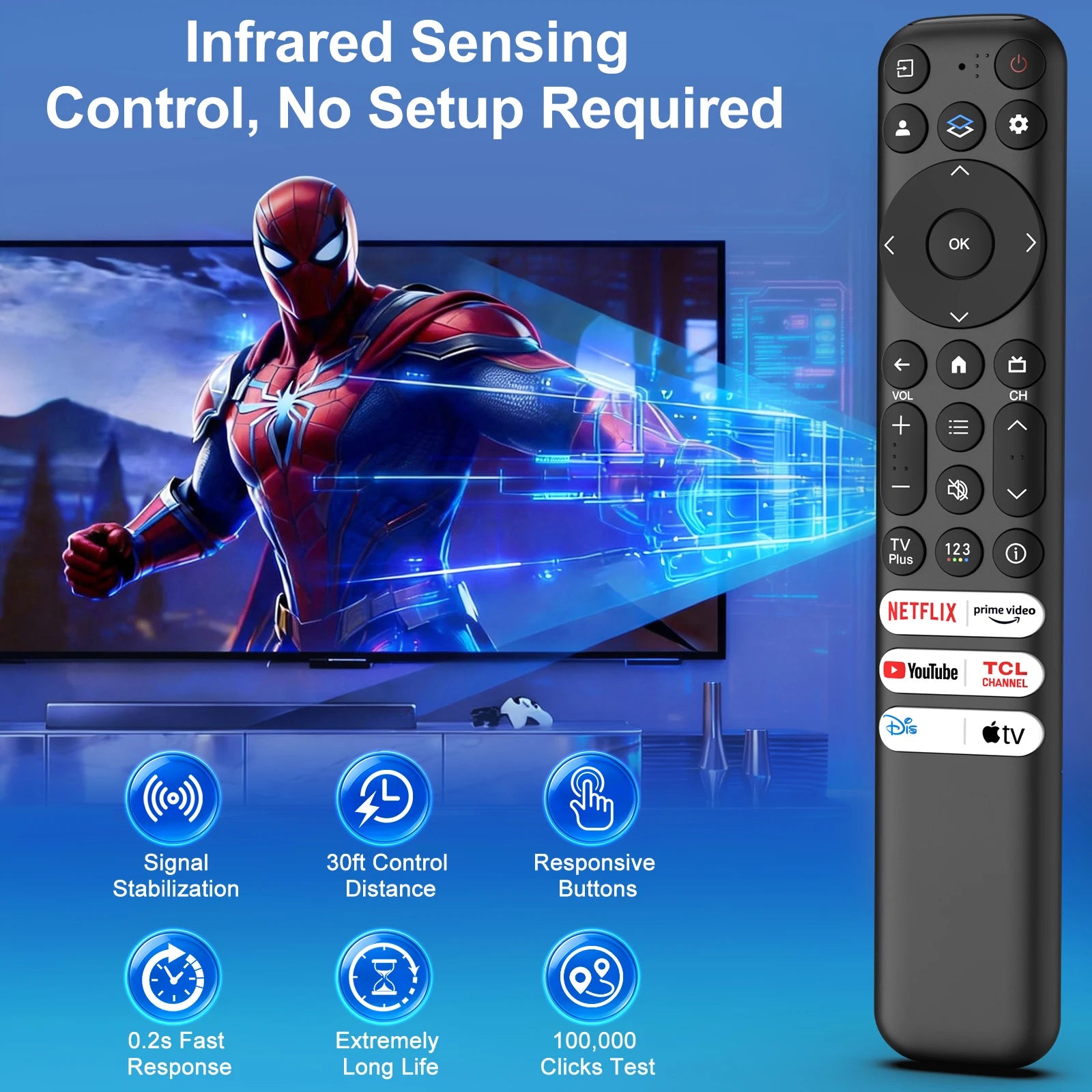 For TCL Google TV Remote Control RC813 For TCL QM8/QM7/S5/S4/S3/Q7/Q6/Q5 4K UHD HDR LED QLED QD-Mini LED Full-HD Smart TVs