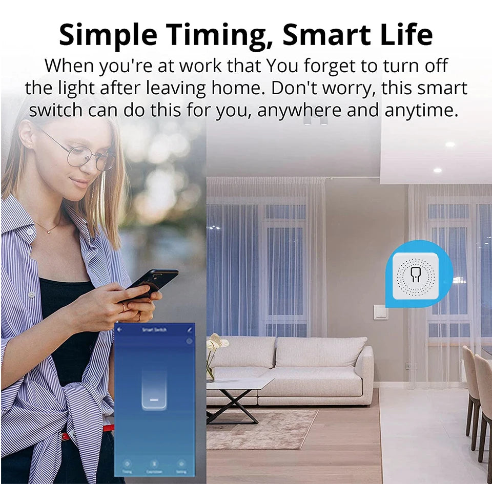 Tuya WiFi Smart Switch 16A 20A Relay Breaker Module 433Mhz 2-Way Control Smart Life App Works with Google Home Alexa
