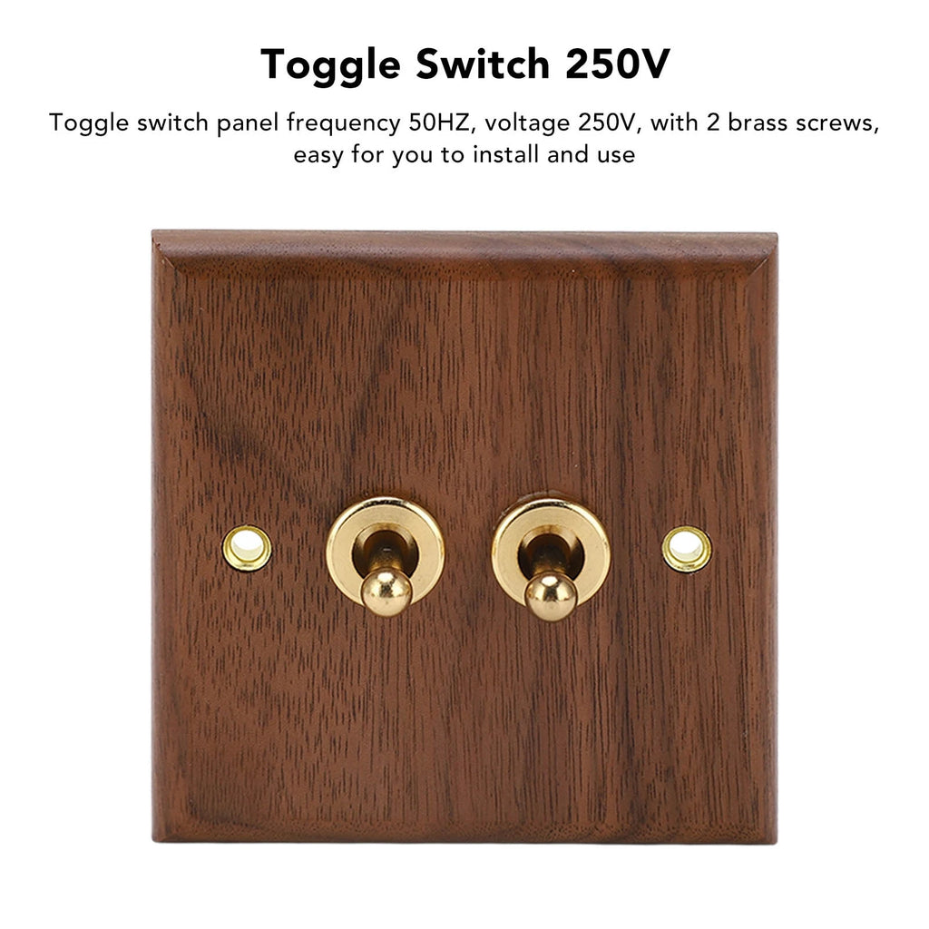 250V Single or Double Toggle Switch Retro Walnut Wood Wall Mount Panel with Brass Screw 50HZ