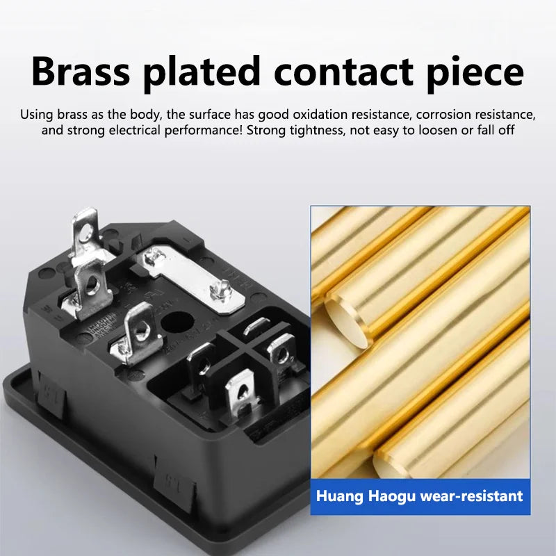 C13 C14 Electrical Power Socket Computer Mount Outlet 3 Pin IEC320 LED Rocker Switch Brass 10A Fuse Inlet Plug Connector 250v