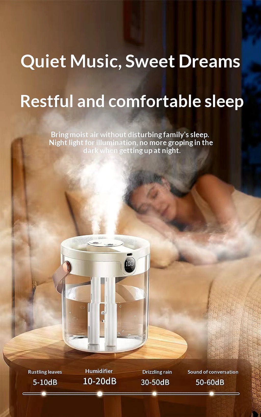 Smart 3 Spray Humidifier Digital Display Silent Large Volume Air Purifier Night Light Portable Desktop Home Bedroom Humidifier