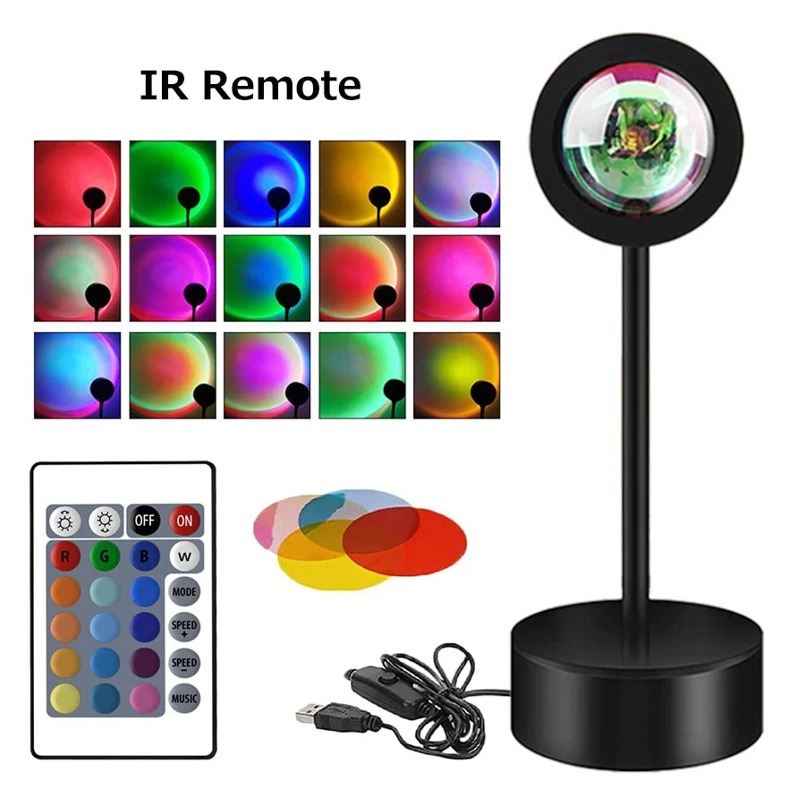 Sunset Projector Lamp Bluetooth Night Light Rainbow Atmosphere Light Room Decor Background Wall Decoration Bedroom Table Lamp
