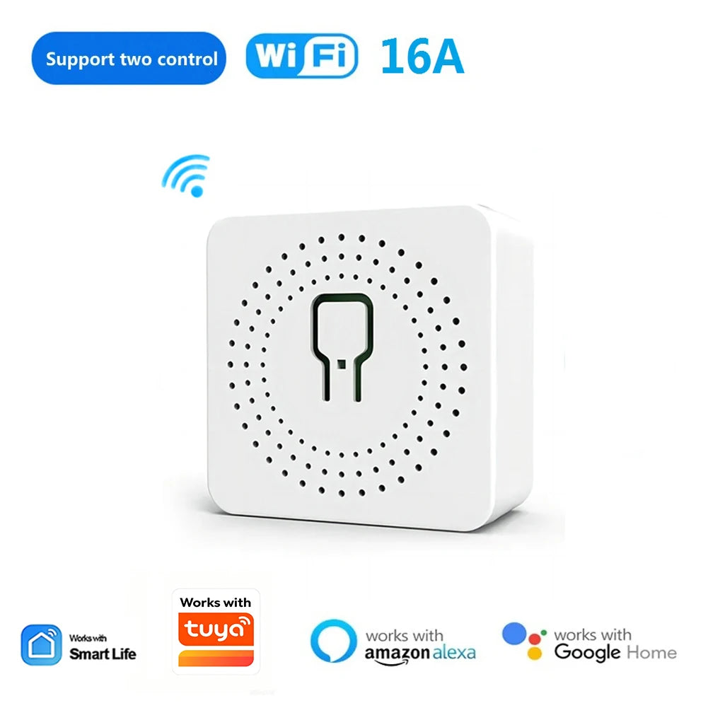 1pc 16A Mini Wifi DIY Light Switches Module 2-way Control Works With Tuya Smart Life APP Alexa Alice Google Home
