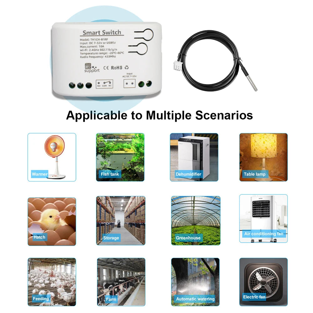 Smart Temperature Humidity Wifi Switch 10A 2000W Intelligent Monitoring Thermostat Compatible with Ewelink Alexa Google Home