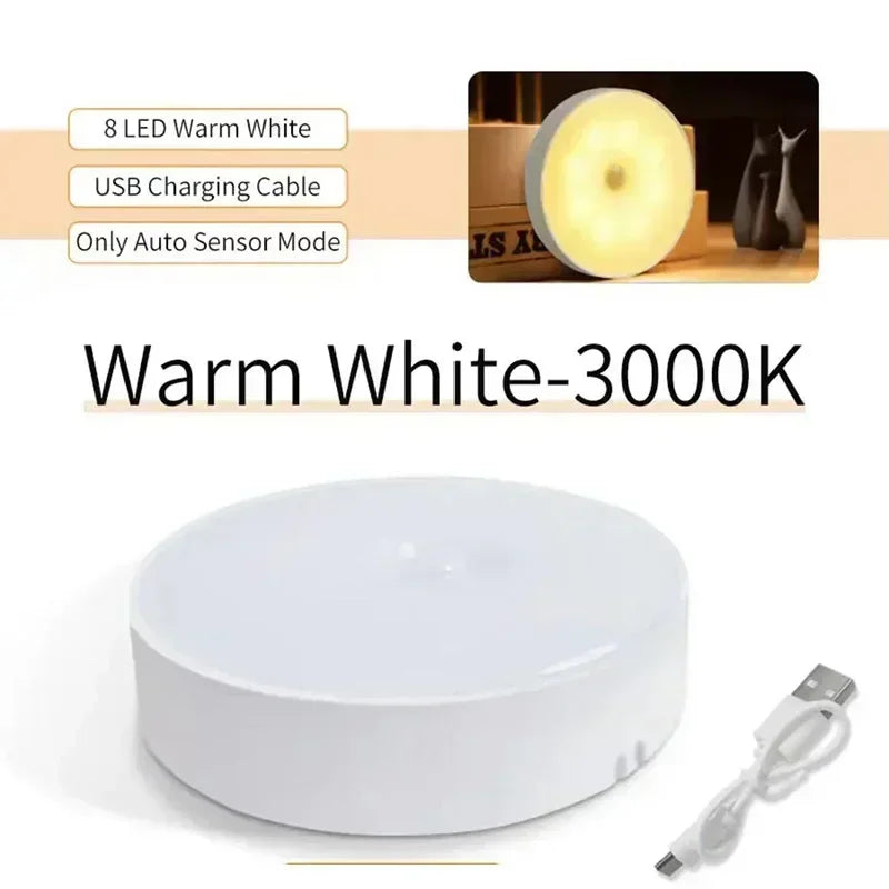Motion Sensor Light Indoor USB Rechargeable Night Lights, Long Last Battery Wireless Magnetic Nightlight for Closet, Stairs