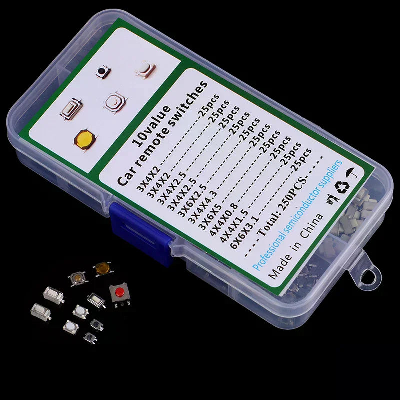 250Pcs/Box Car Remote Control Tablet Micro Momentary Keys Button 10 Model Tactile Push Button Switch Kit Touch Microswitch New