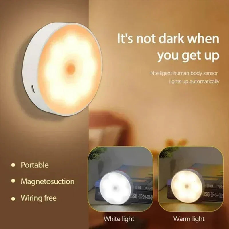 Motion Sensor Puck Lights LED Wireless USB Rechargeable Operated Under Cabinet Lighting on Shelf Display Closet Counter Light