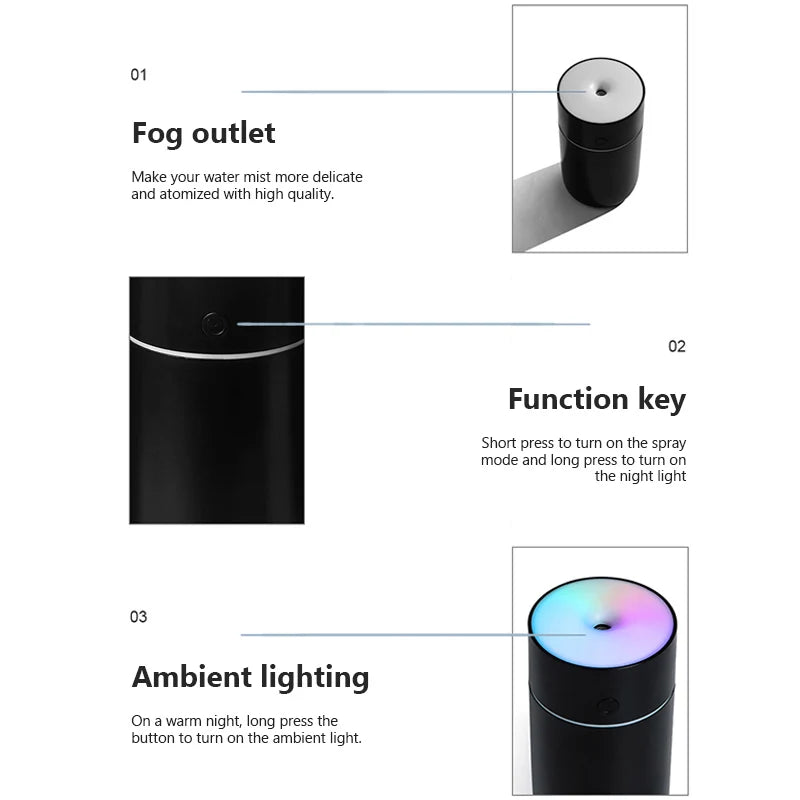 Wireless Portable Air Humidifier USB Rechargeable  Home Car Mini Aroma Diffuser Colorful Essential Oil humidificador Mist Maker
