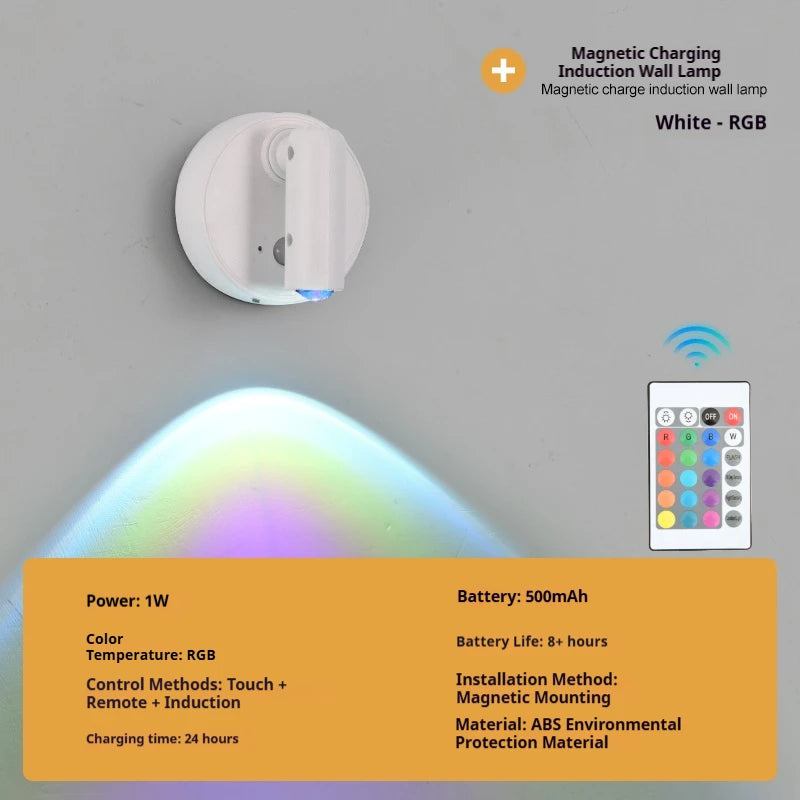 LED Light Magnetic Rechargeable Wall lamp Spotlight Atmosphere Light  No Punch Reading Light Touch Switch Dimmable Bedside Lamp