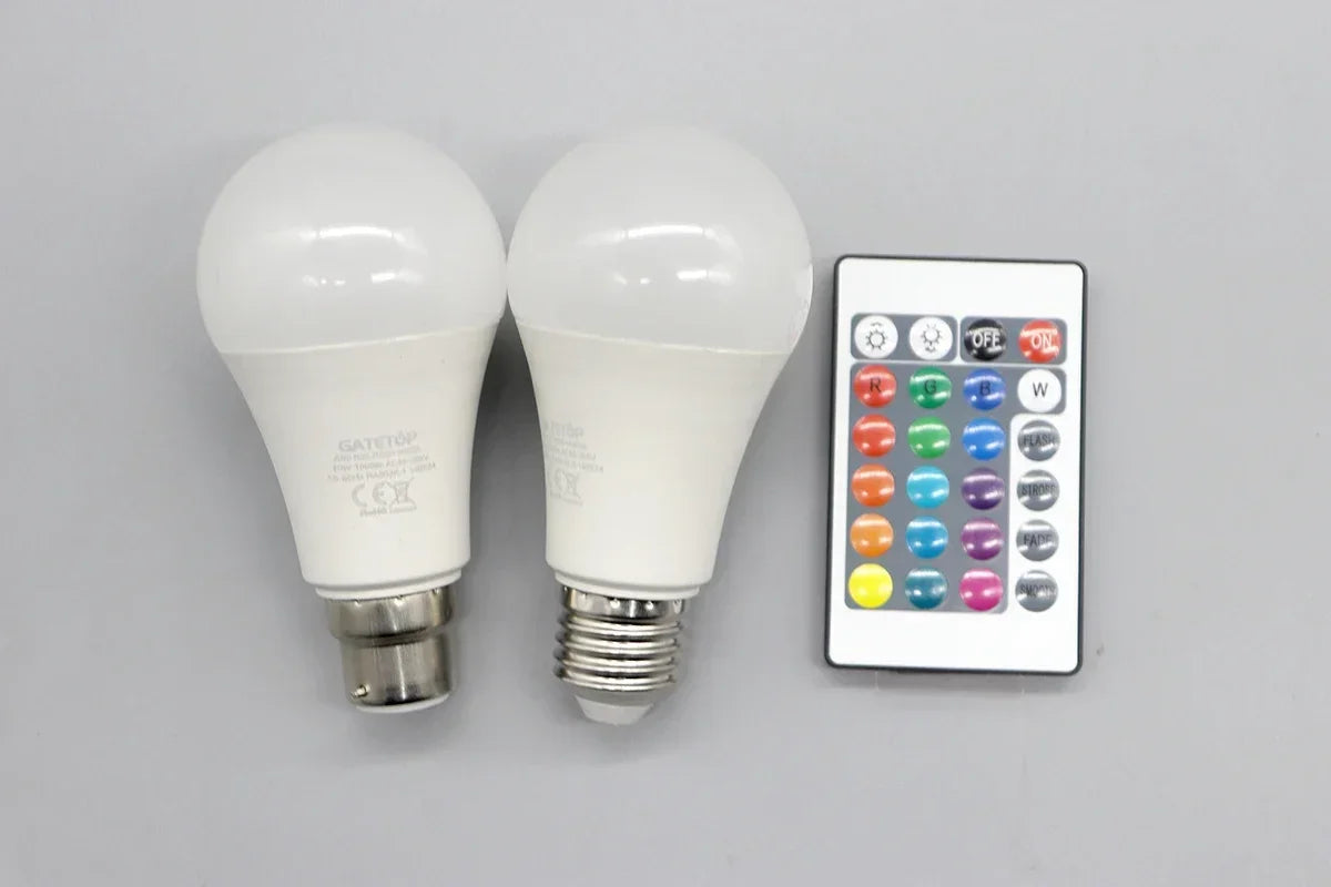 E27 Base RGB LED Bulb 24 Key Remote Control Dimmable 10W AC220V 110V Colorful Change For Bedroom Living Room Desk Lamp