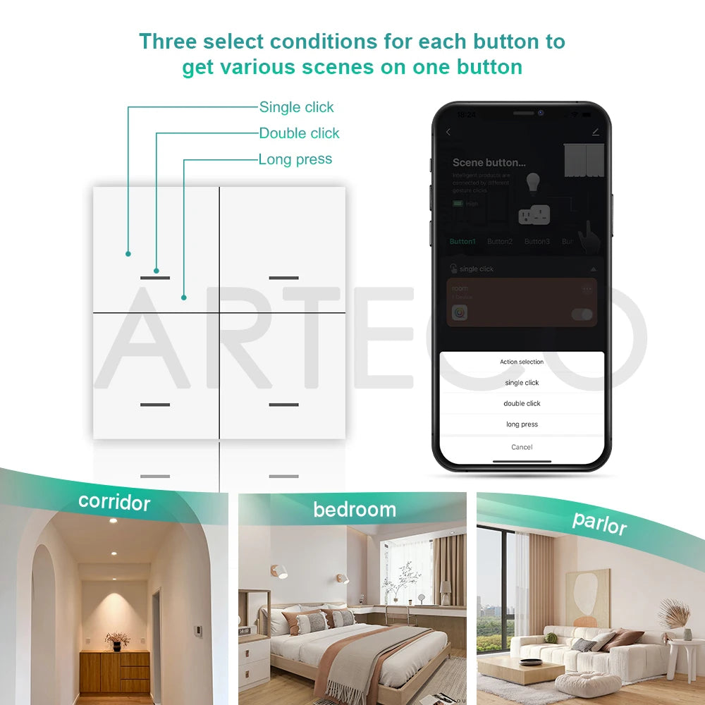 Tuya ZigBee Wireless 4 Gang Scene Switch Push Button Controller Battery Powered Smart Life App Home Automation For Zigbee Device