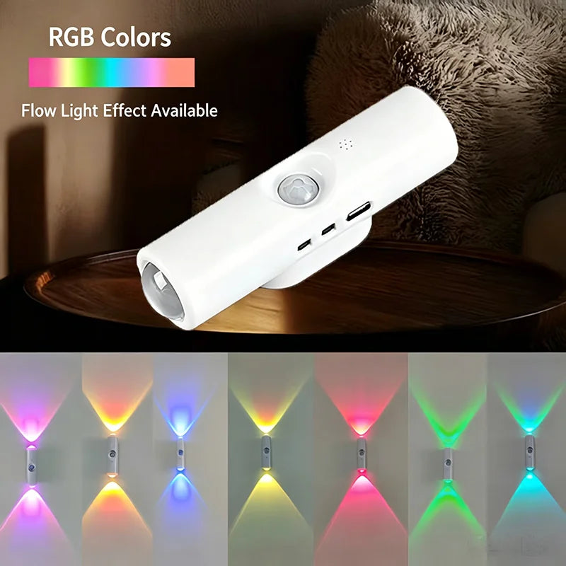 Smart RGB Gradient Night Light Magnetic Motion Sensor Rechargeable Wall Lamp for Bedroom Bathroom Closet Garden Home Decor