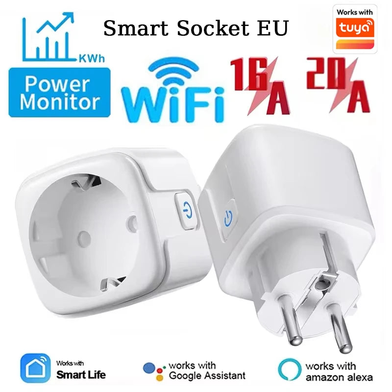 16A/20A Smart Plug WiFi Socket EU With Power Monitor Timing Function  Works With Tuya Smart Life APP Control Alexa Google Home
