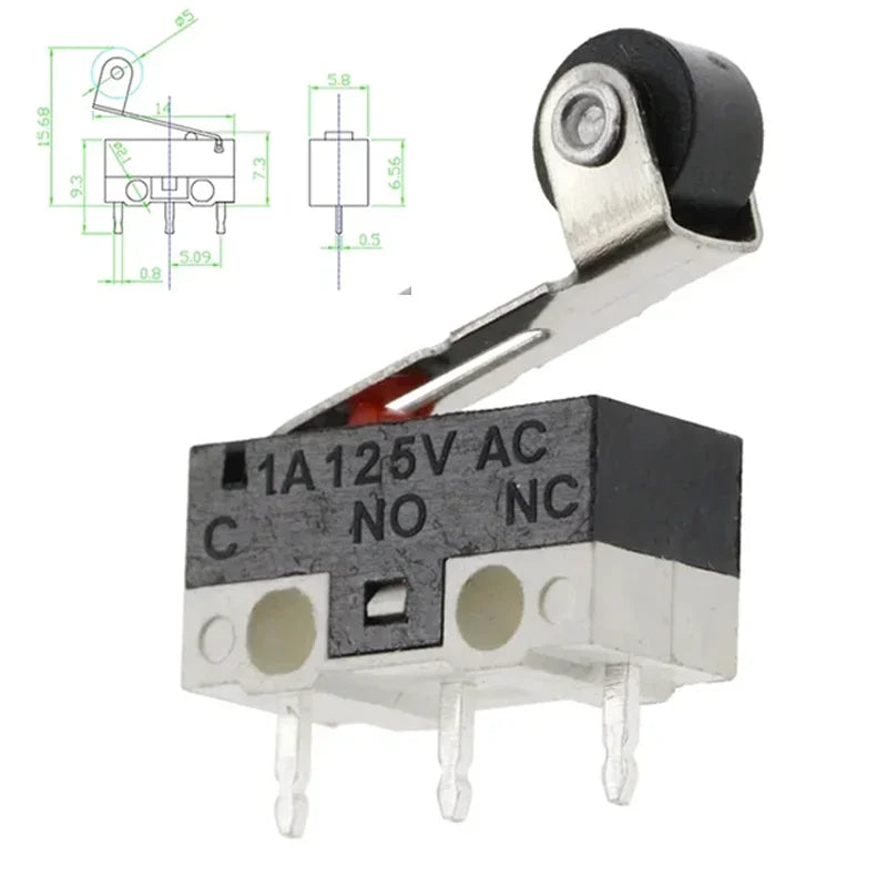 20PCS Mini Micro Limit Switch C NO NC 3 Pins PCB Terminals SPDT 1A 125V Roller Arc lever Snap Action Push Micro Mouse switches