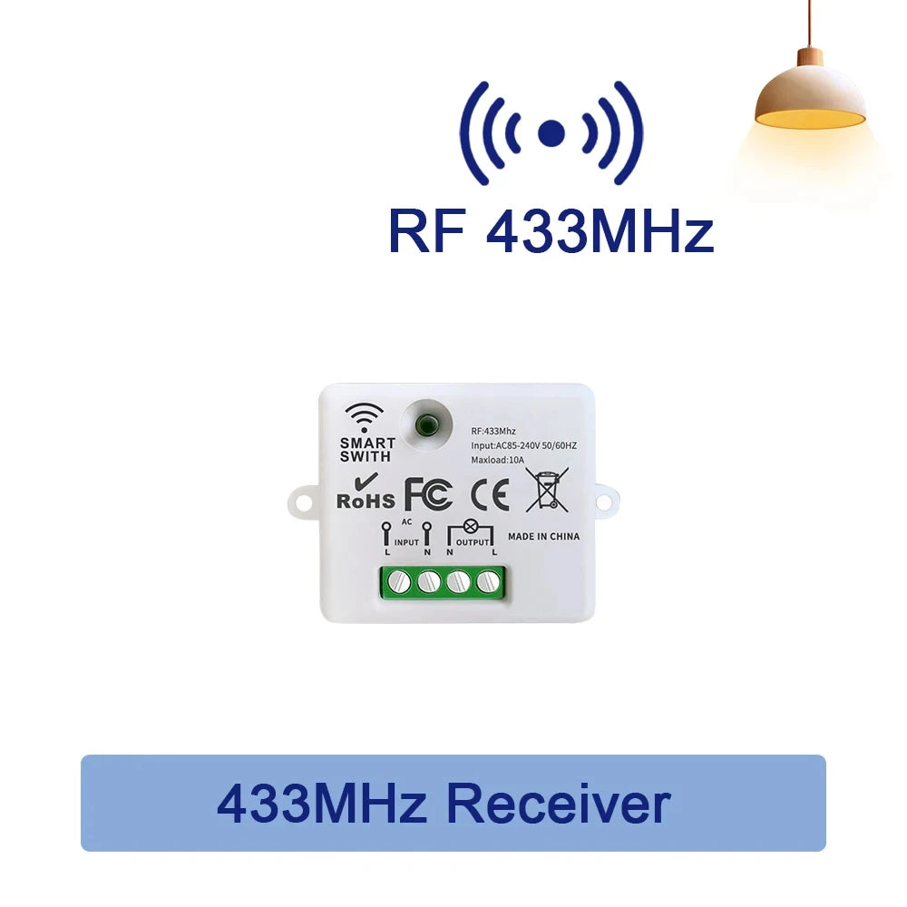 433MHz Wireless Remote Control Light Switch AC 220V 10A On Off Remote Controller Transmitter Wall Panel Switch For Lighting Led