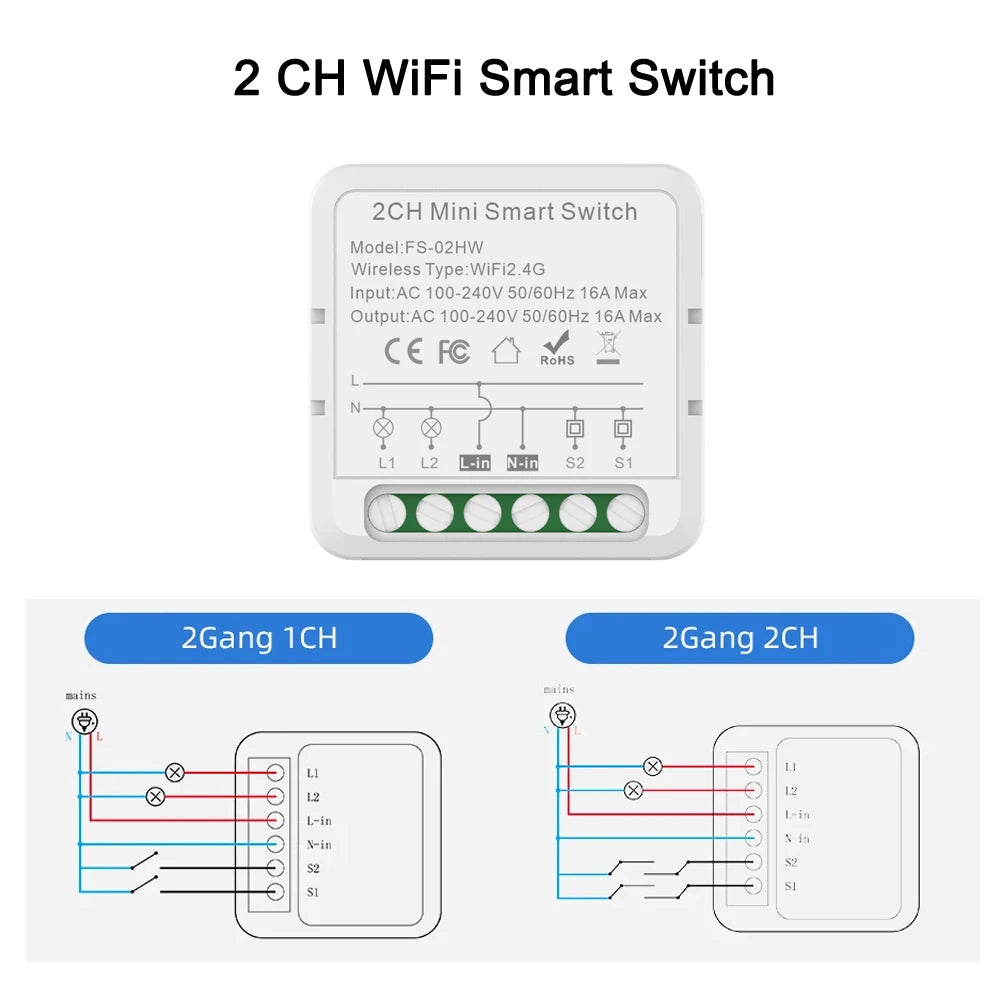 Tuya Wifi Smart Switch Module Smart Home DIY Breaker 1 2 3 4 Channel Supports 2 Way Control Voice Works with Alexa Google Alice