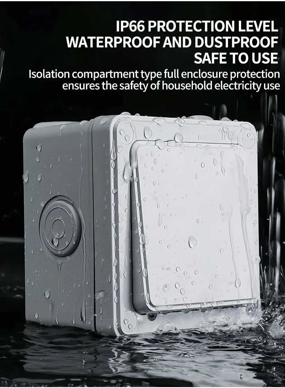 IP66 Rated Outdoor Wall Switch - 16A Weatherproof Push Button, 1/2/3 Gang for Home, Garden & Exterior Electrical Applications