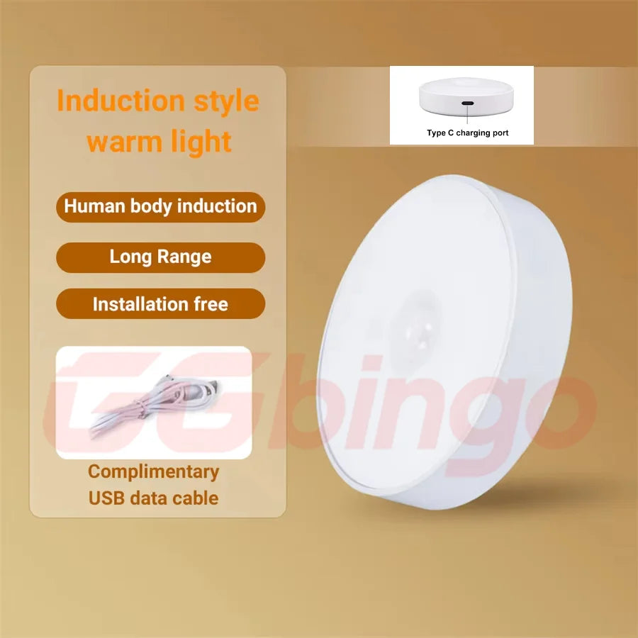 GGbingo-Motion Sensor LED Night Light Type-C Rechargeable, Kitchen Cabinet, Wardrobe Lamp, Staircase, Wireless Closet Light, HPH