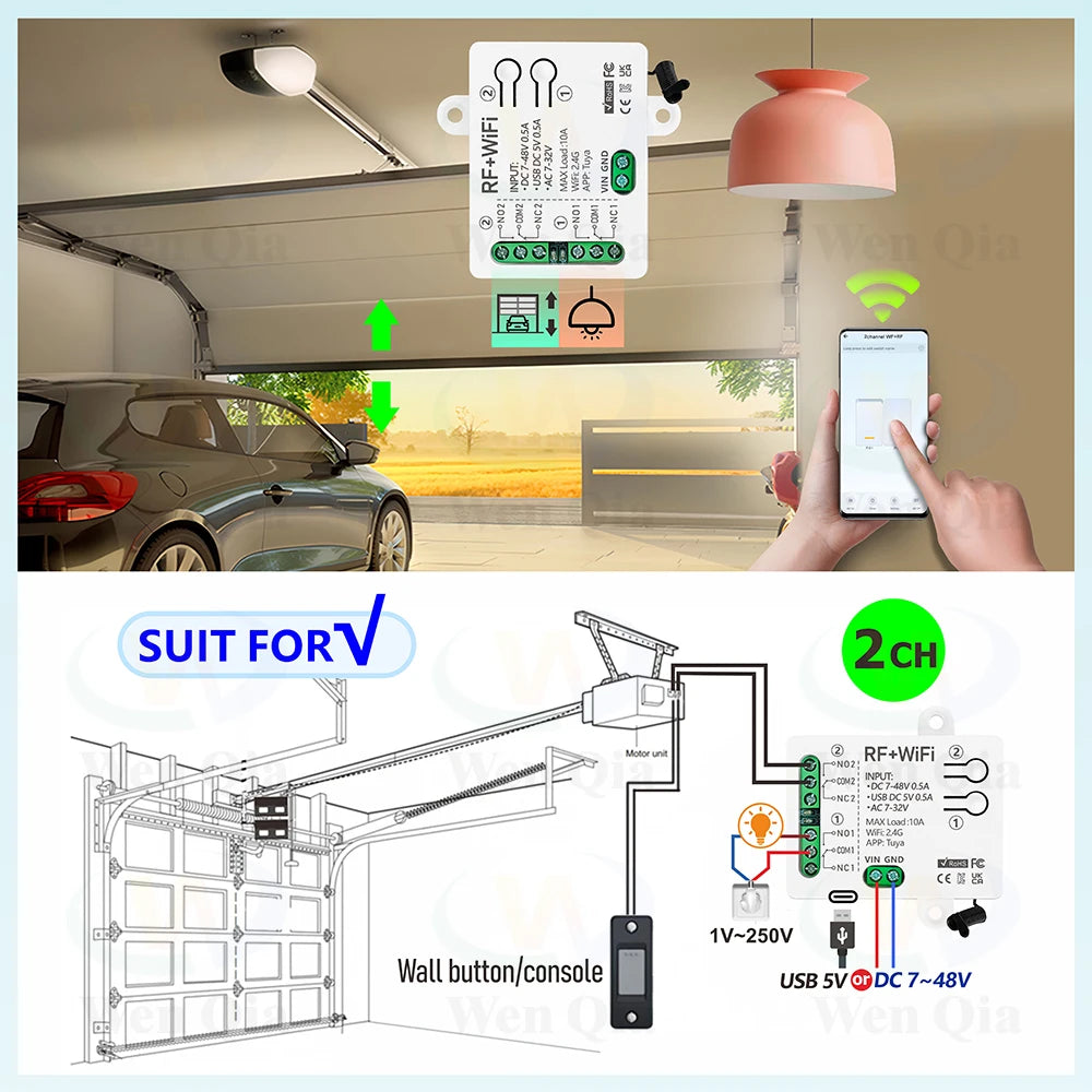 2CH Smart Light Switch Tuya,WiFi & RF Remote Control Module,USB 5V DC 12V 24V 48V,work with Alexa Google Home,for Lamp Fan Motor