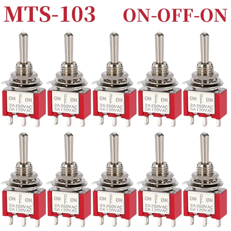 10pcs MTS-102 103 MTS-202 203 Toggle Switch 6A 125VAC on on SPDT 6mm Mini Switch DPDT on off on Waterproof Cap