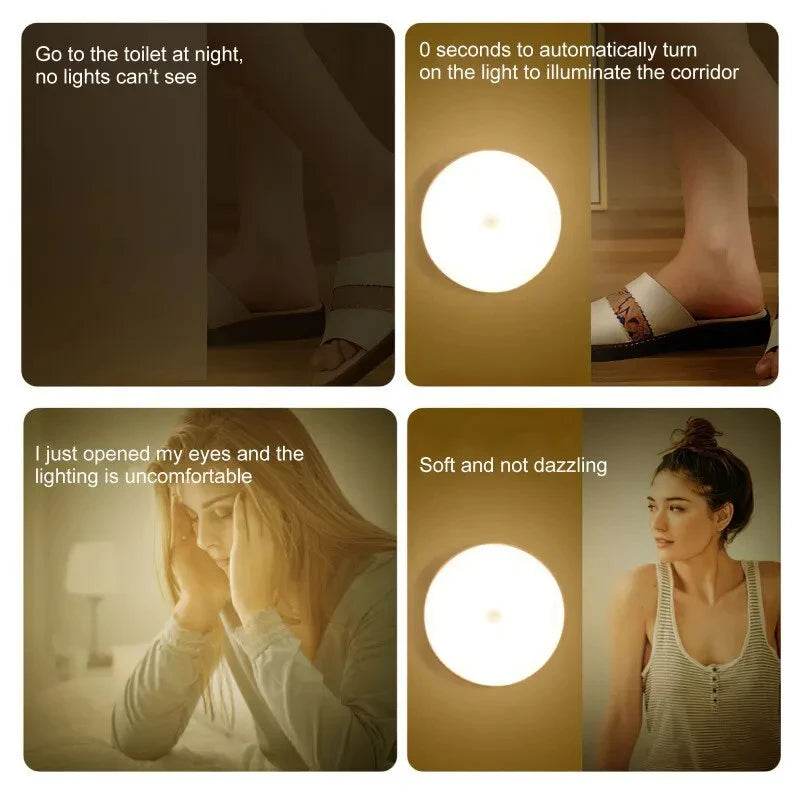 Smart Human Sensor LED Night Light USB Charging Wireless Magnetic Mount Emergency Auto Lighting Lamp for Home Office Hallway