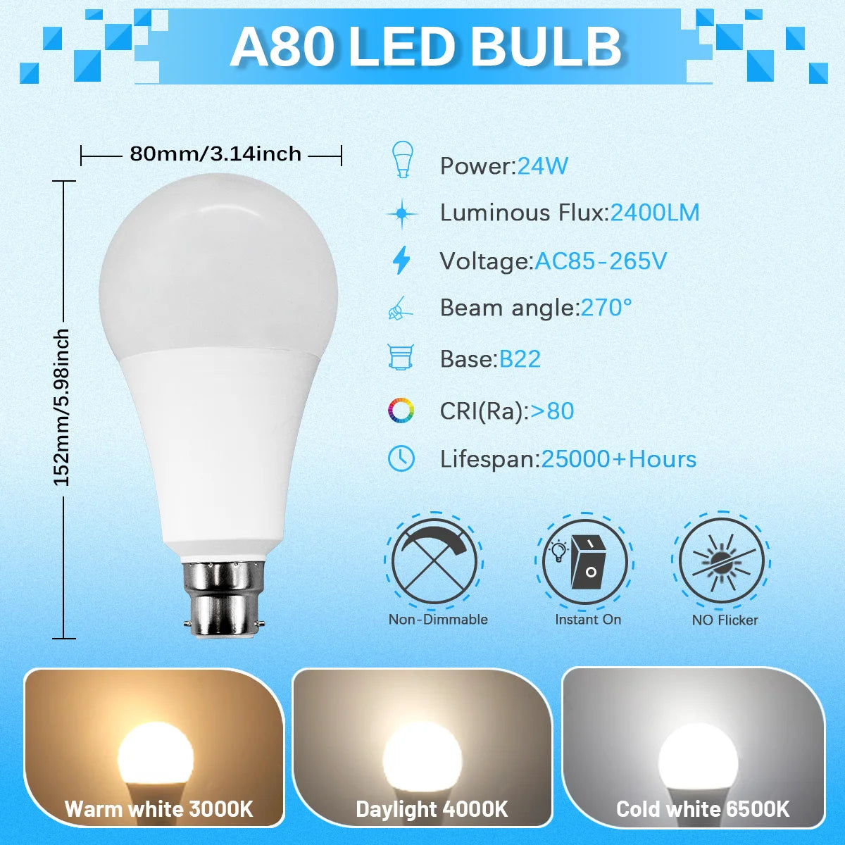 4PCS LED Bulb B22 Lamps 80-100LM/W 3W 8W 9W 12W 15W 18W 24W AC 220V 240V Lampada Light Bulbs LivingRoom Home Indoor LED Bombilla