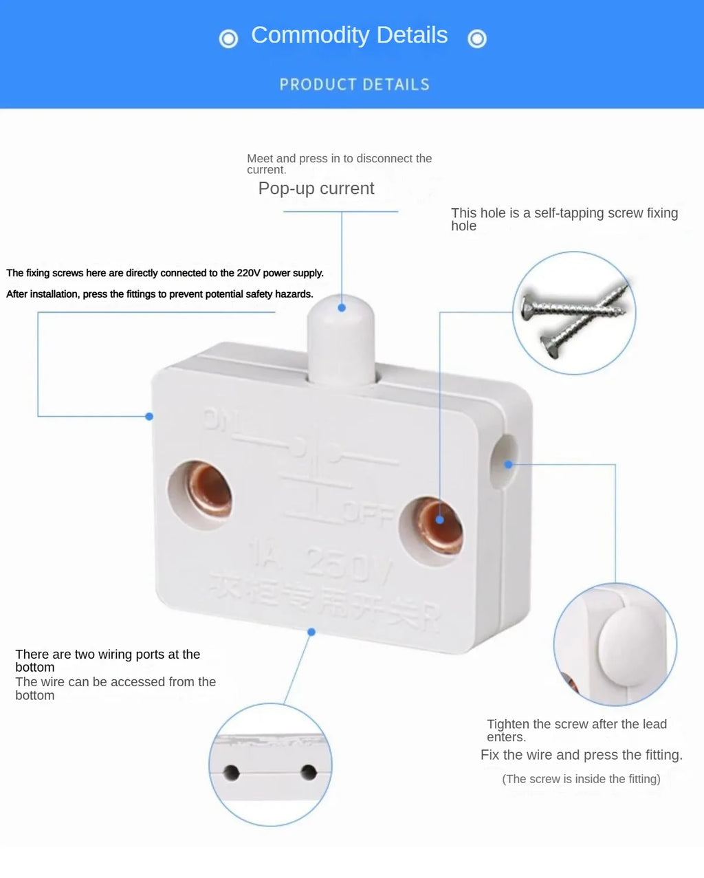 2-Pack Automatic Reset Switch, Wall Cabinet Light Switch, Household Cabinet Door Control Switch, Wardrobe Light Switch