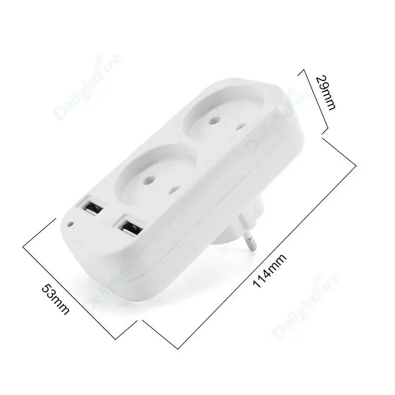 EU Plug Adapter Wall Outlet USB 1 To 2 Way European Standard Extender Socket With 2 USB Port Power Strip AC Convert Adaptor