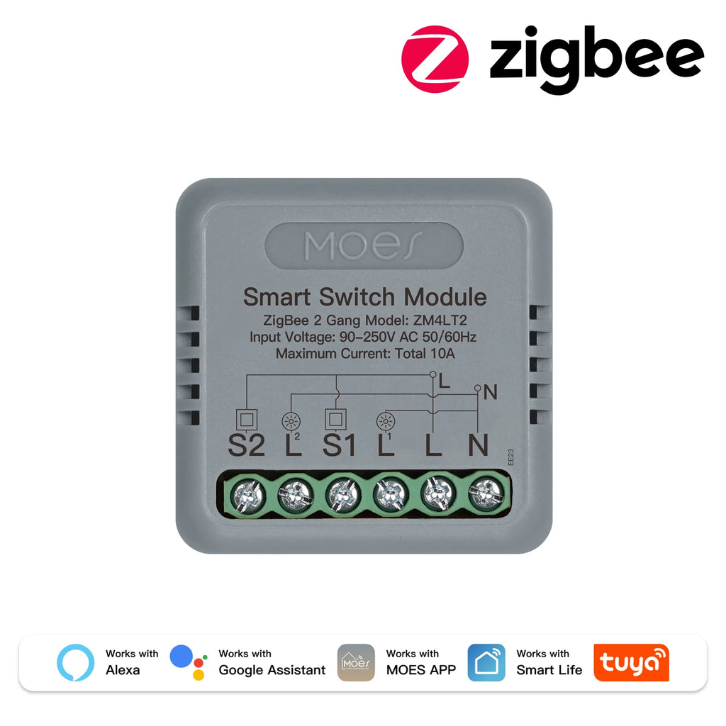 MOES Tuya WiFi Zigbee Mini DIY Smart Switch Module 1-4 Gang Timer Home Automation Compatible with Google Home Alexa