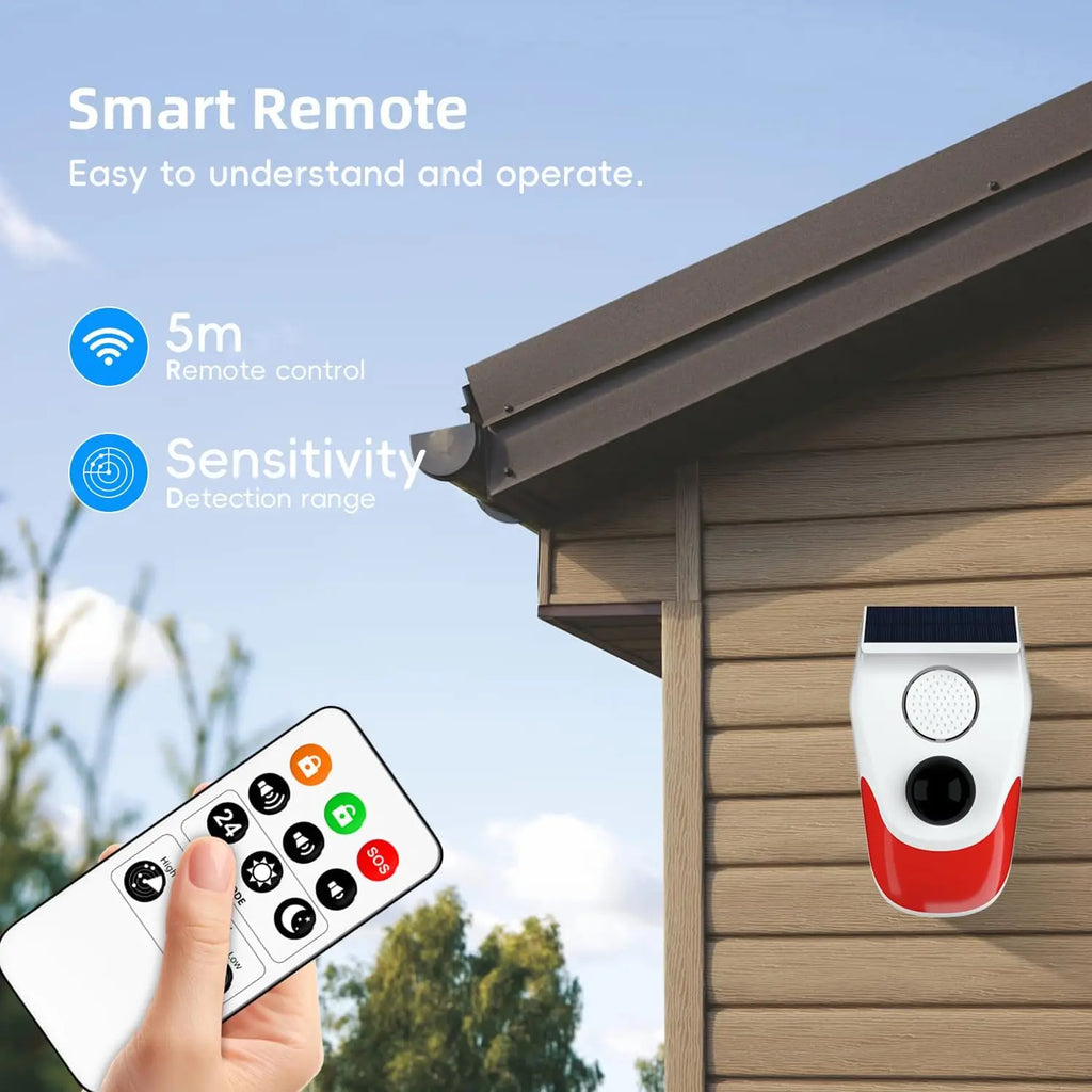 Solar Motion Sensor Outdoor Alarm,Adjustable Sensitivity Motion Activated Alarm,129db Sound Security Siren Light Ip67 For Home