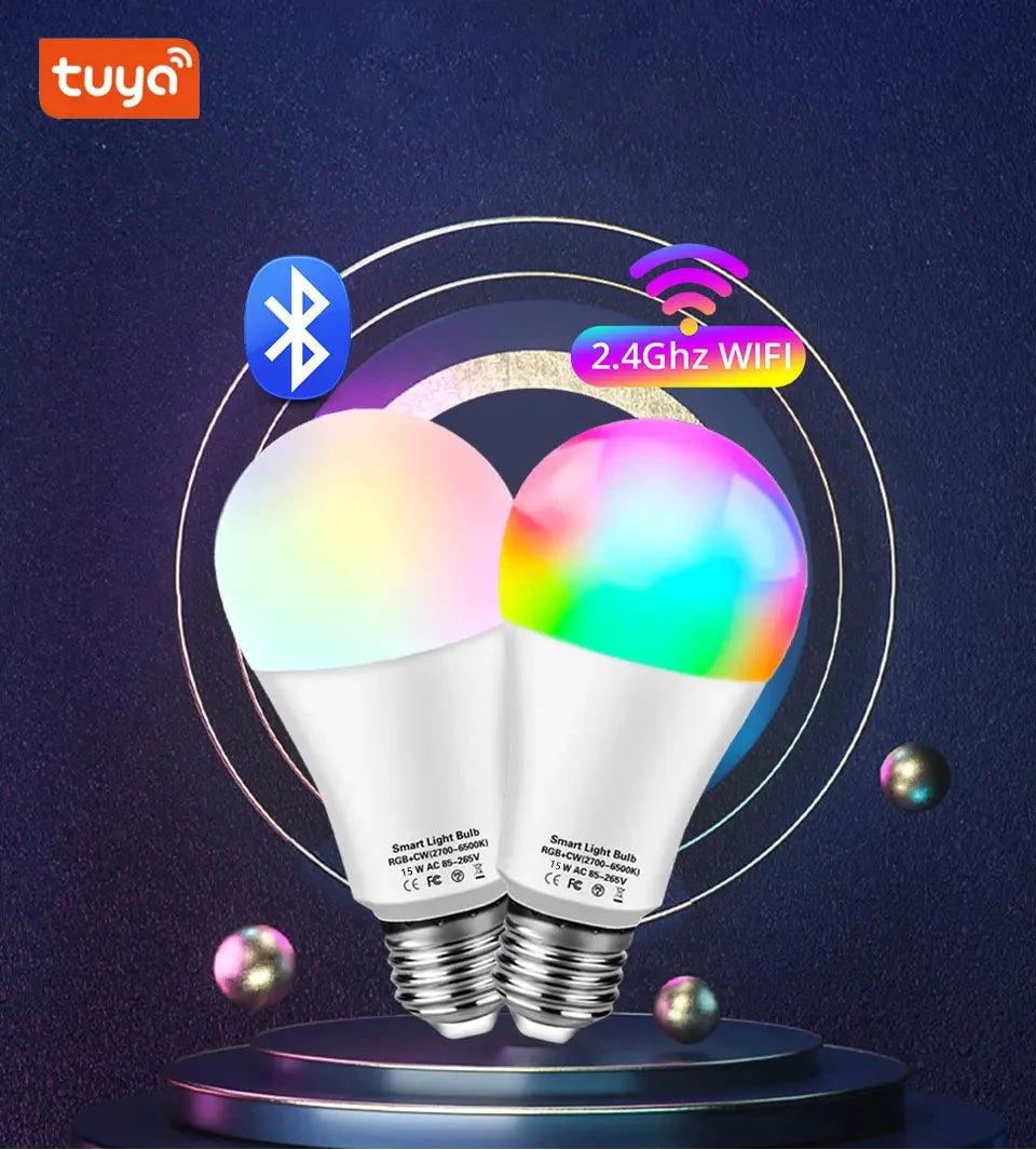 Tuya Smart WiFi LED Light Bulb E27 AC85-265V 12W 15W 18W Alexa Google Home Voice Control Smart Life APP RGB Color Changing Lamp
