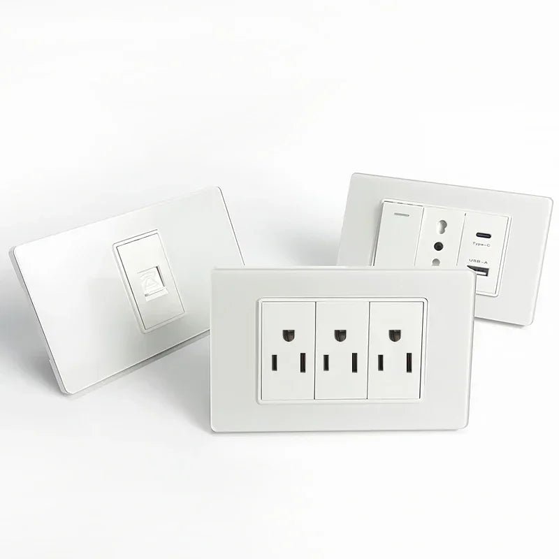 US MexicoSeries Tempered Glass Panel Plate Power Wall Socket USB Type-C Outlet Light Switch 2Way Control Home Office 110V