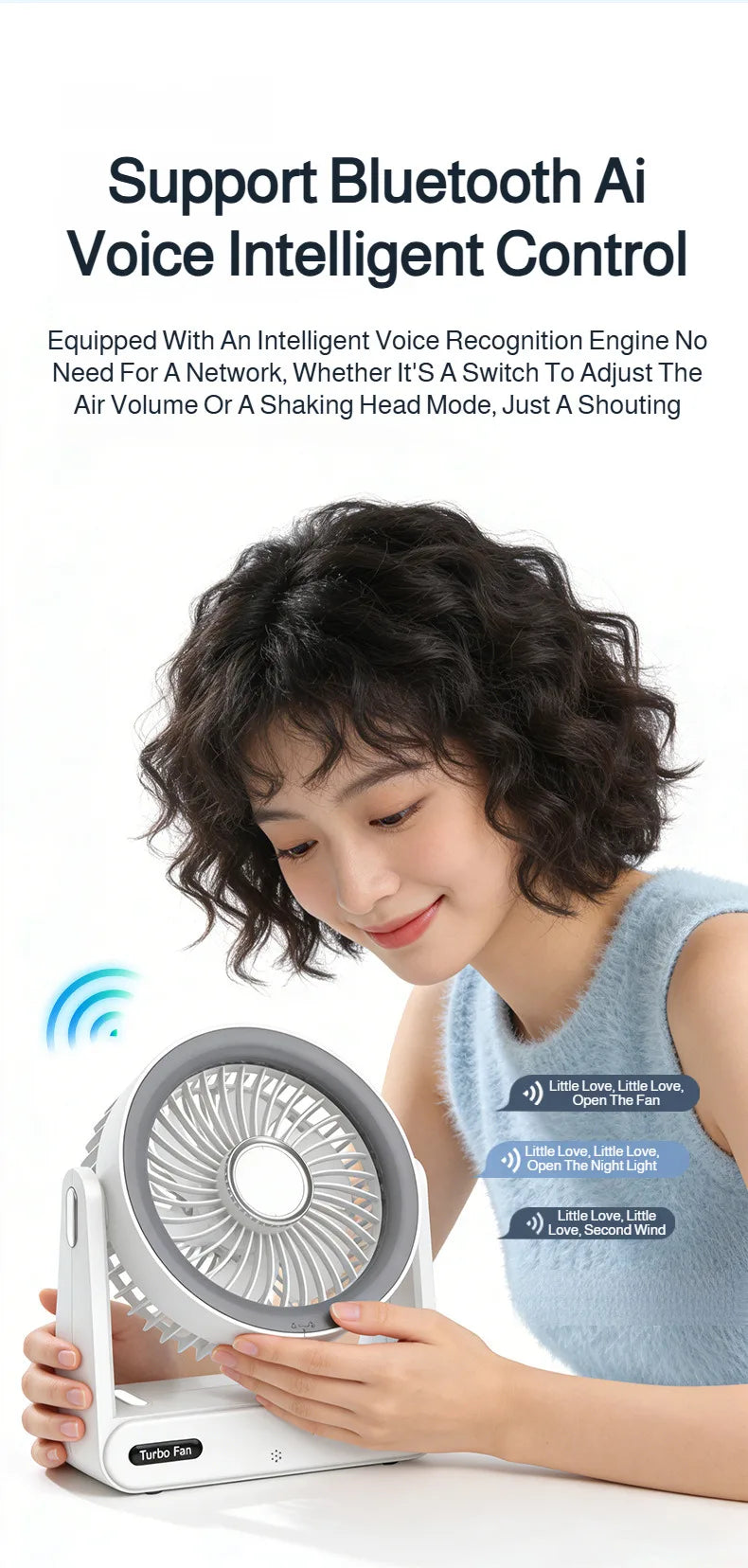 Smart Voice Control Desk Fan with Timer Wall Mountable Mini Circulation Fan for Home and Office Use
