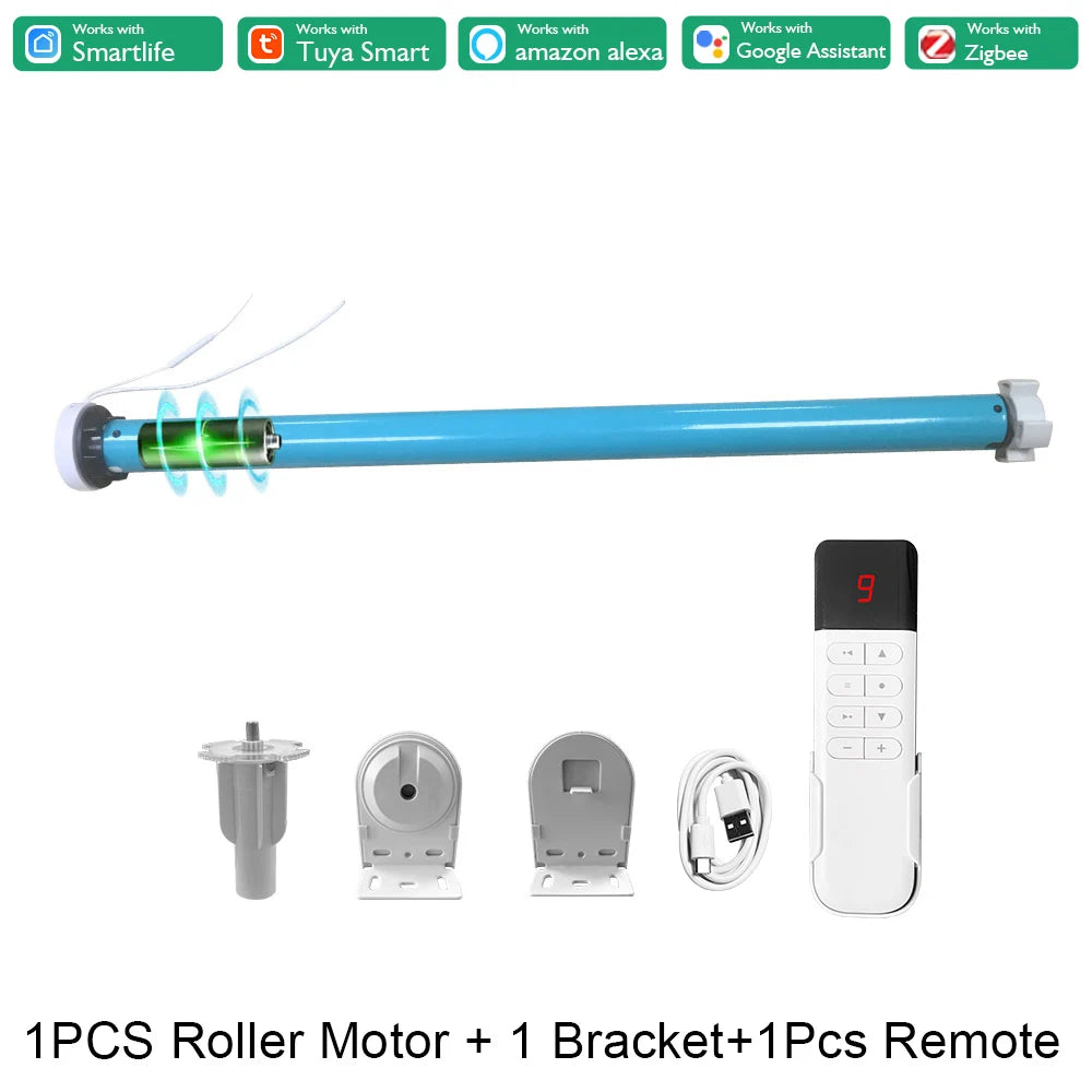 Tuya Zigbee Battery Smart Curtain Shutter Roller Blind Automatic Motor For 37mm 38mm Tube Alexa Alice Google Home Voice Control